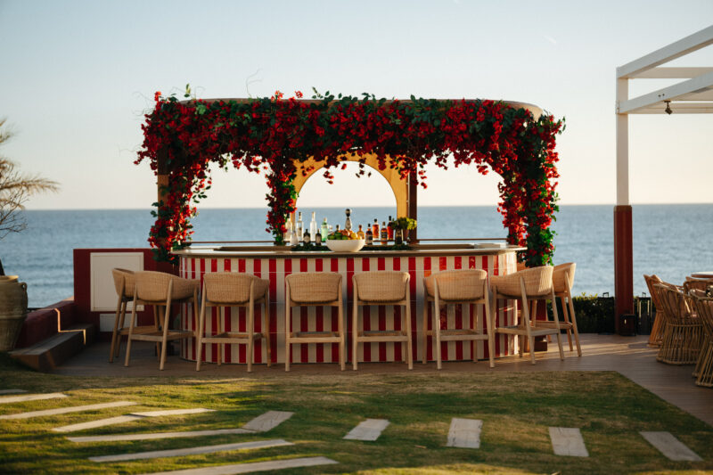 outdoor bar in a beach club by a hotel