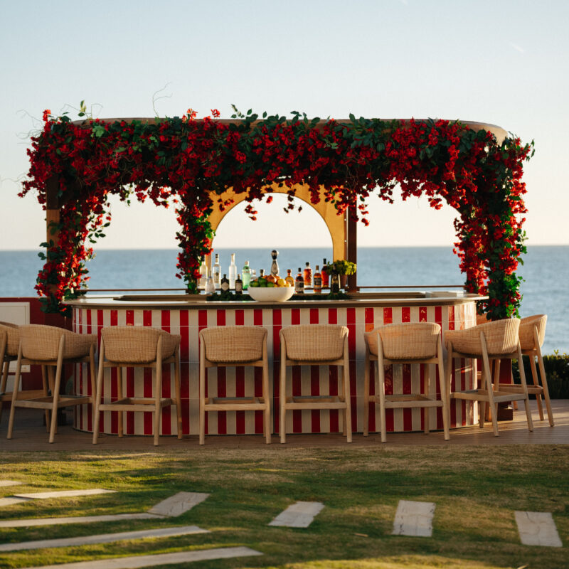 outdoor bar in a beach club by a hotel