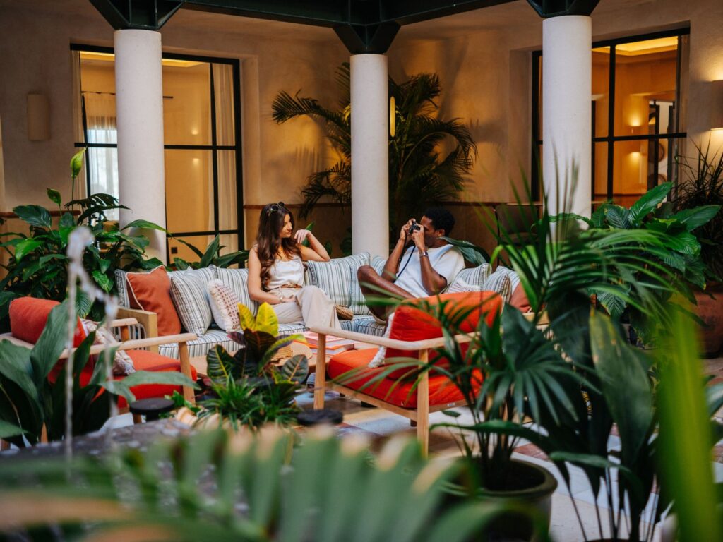 couple in an indoor bar in a hotel