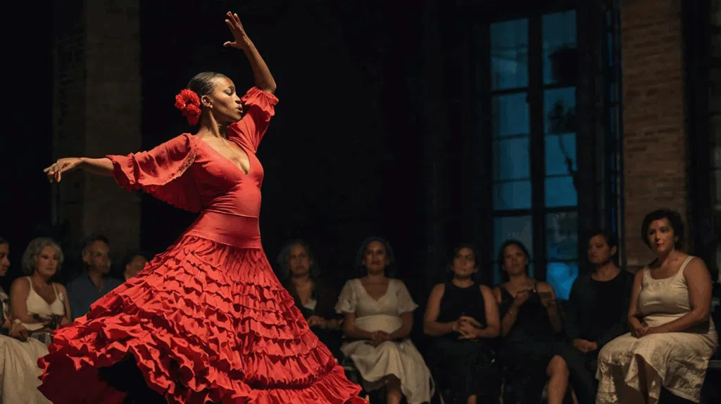 A flamenco dancer in red dress
